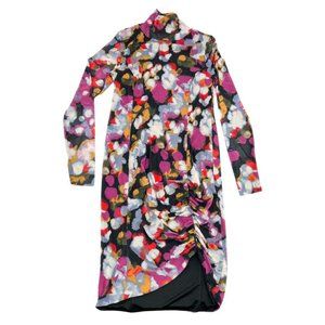 Open Edit | Women's Floral Long Sleeve Ruched Mesh Dress | Multicolour | Size L